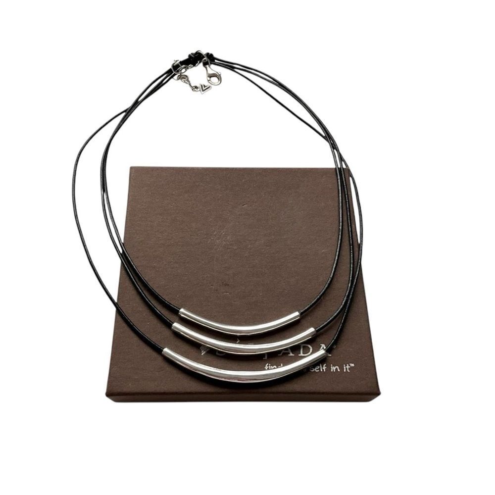 Silpada RETIRED N1571 Triple Strand Black Leather “Three Bars” Necklace - Picture 3 of 7